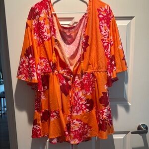 Vibrant Orange Floral boho romper